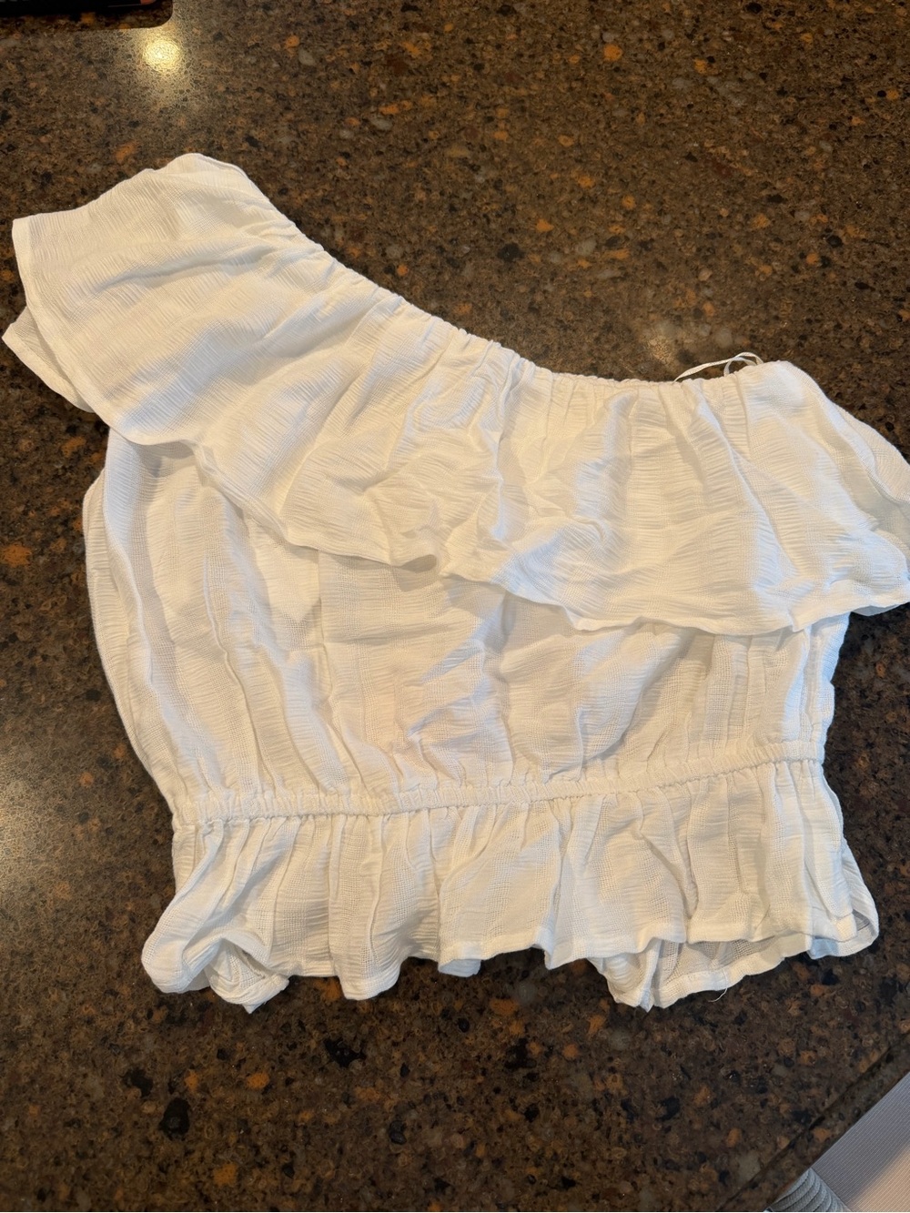 Japna White Textured Off-Shoulder Crop Top with Ruffle Detail